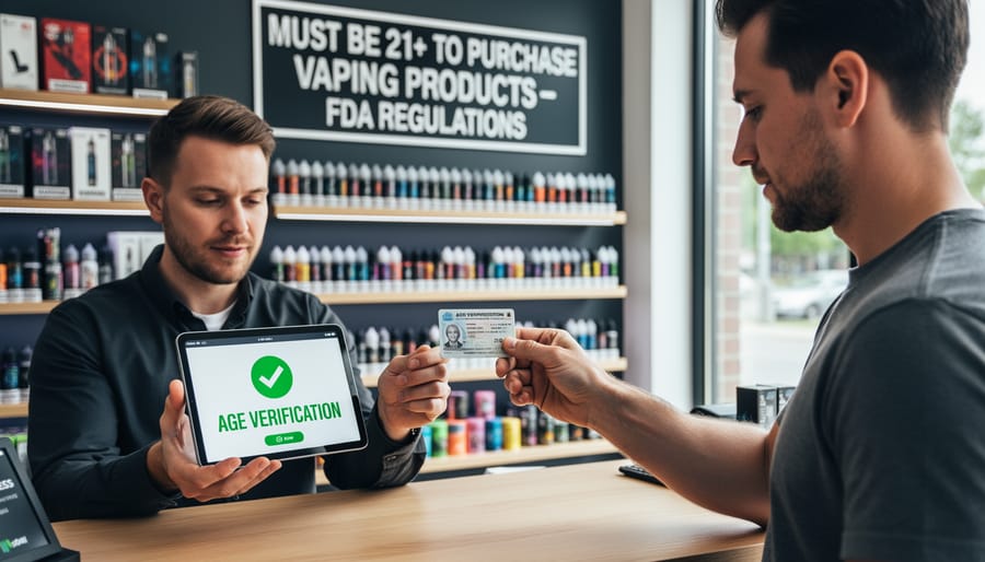 Person using smartphone for age verification when purchasing vape products