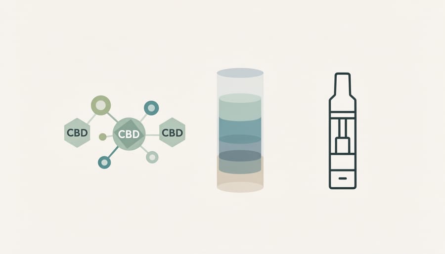 Close view of glass droppers and bottles with golden liquid used for CBD preparations